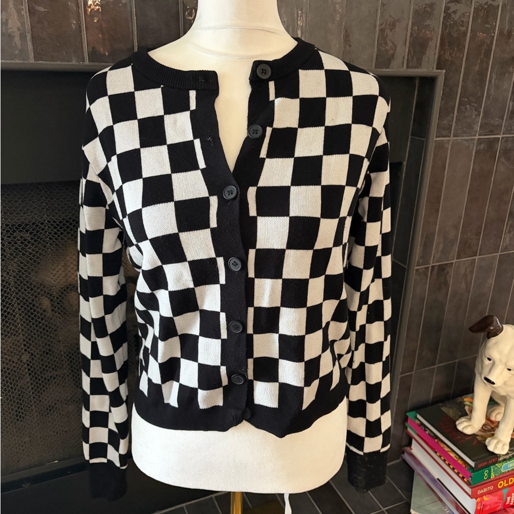 Dolls Kill Edikted Checker Knit Button Front Cardigan Whimsy Rockabilly XS/S